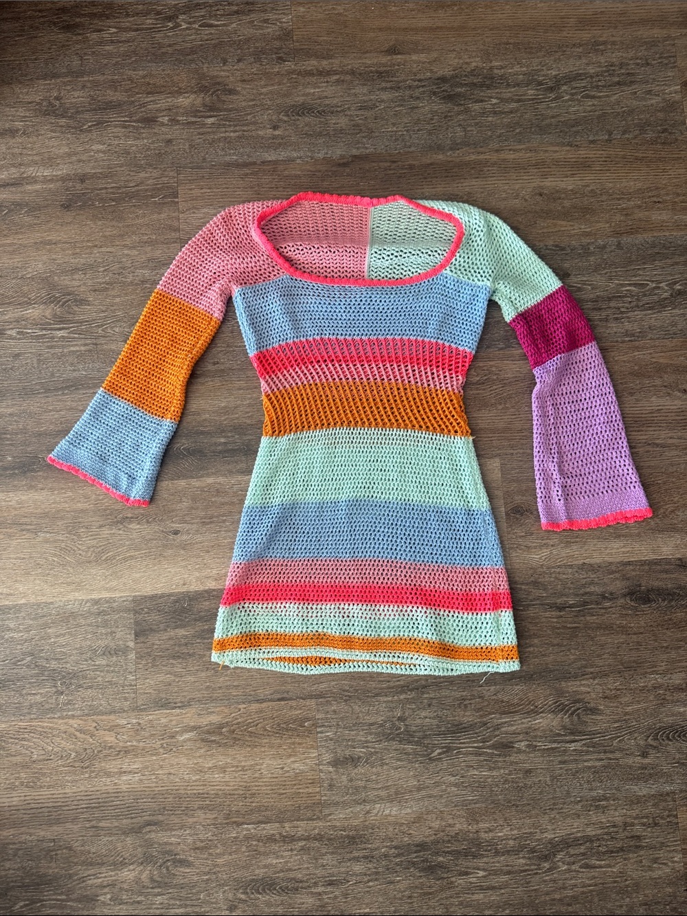 Amazon Women’s Multicolor Crochet Scoop-Neck Stripe Sweater